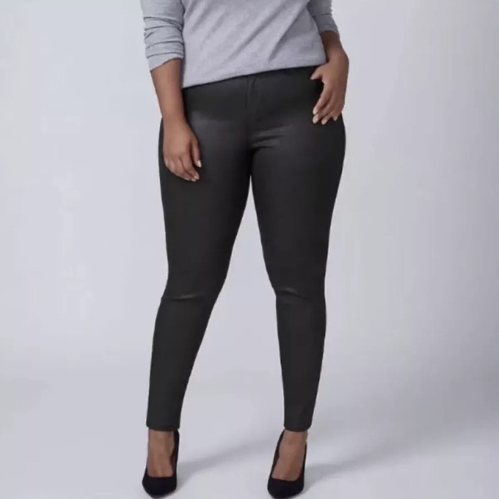 Lane Bryant Skinny Leg Jeans Women 16 Black High Rise Super Stretch Shiny - Picture 7 of 7